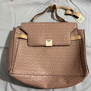 Guess Blush Pink Logo-Print Satchel with Gold Accent